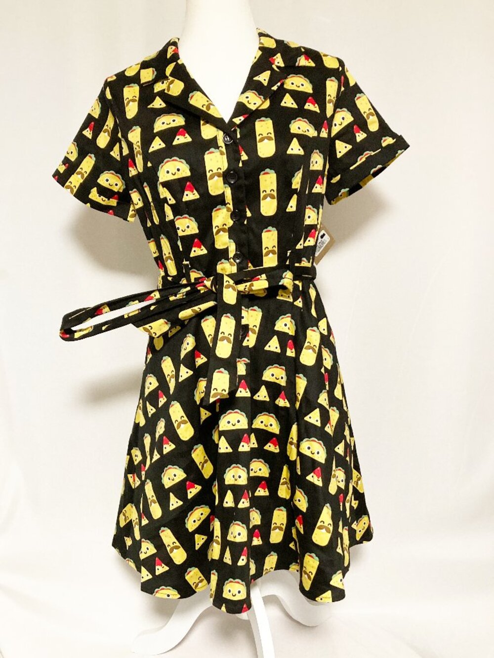 Eva Rose Attic Salt Taco Print Shirtdress Retro Fit & Flare Size L NWT